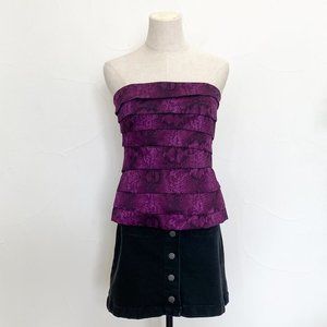 WHITE‎ HOUSE BLACK MARKET Strapless Purple Snake Print Tiered Bustier Size 10